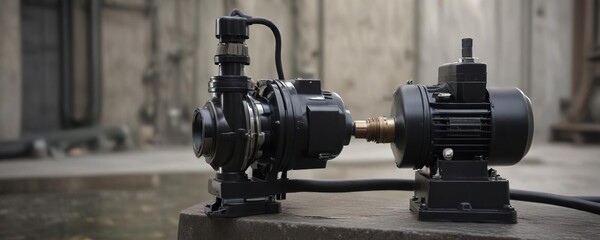Fototapeta premium Industrial well water jet pump with pressure switch, hardworking, manufacturing, powerful, commercial, heavy duty