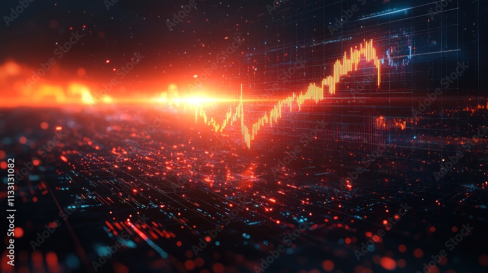 Aufkleber abstract digital graph depicting stock market fluctuations with glowing lines and bokeh effects.