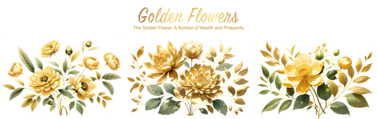 Golden flower blossoms and leaves bunch digital art png cutout transparent