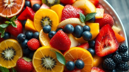 Obraz premium Colorful Fruit Salad Overhead Shot - Fresh & Delicious