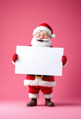 Naklejka premium Cute Santa Claus Holding Blank Signboard, Festive Pink Background Holiday Illustration for Christmas Designs, Ai Generation