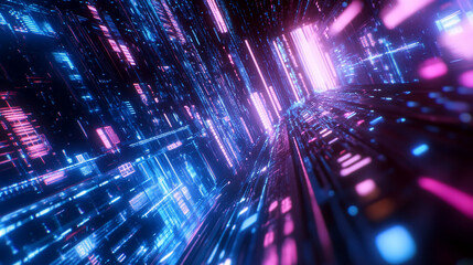 Fototapeta premium Futuristic digital landscape with vibrant neon lights.