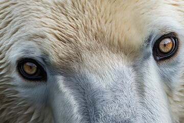 Close up of a polar bear with golden eyes, expressing power and beauty. Stunning portrait captures the impact of climate change on arctic wildlife