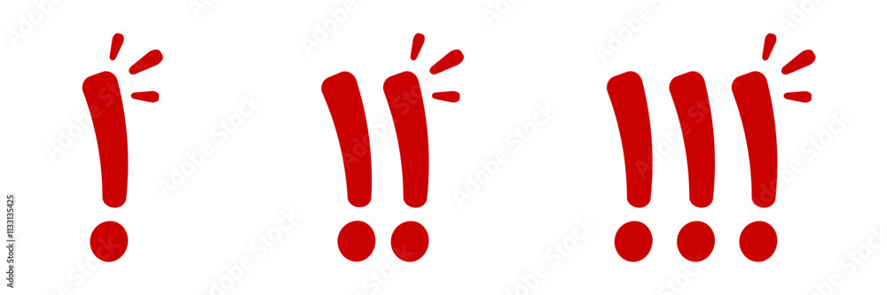 Poster three red exclamation marks in a line, each with increasing intensity and emphasis.