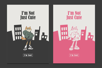 trendy cartoon cat poster or graphic t-shirt design with a laid-back, cool attitude in streetwear fashion, vector illustration