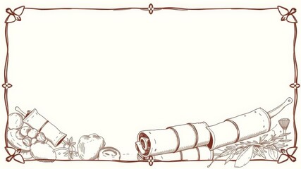 Middle Eastern cuisine top view frame menu design with vintage hand drawn sketches of manakeesh, kebab, dolma, shawarma, and shakshouka, sketch, kebab, Middle Eastern