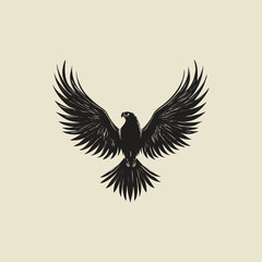 Fototapeta premium Silhouette of a soaring eagle with outstretched wings on a pure white background