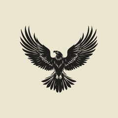 Fototapeta premium Silhouette of a soaring eagle with outstretched wings on a pure white background