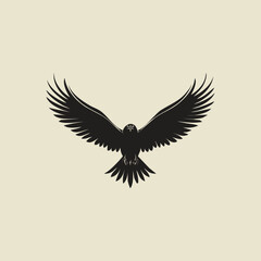 Fototapeta premium Silhouette of a soaring eagle with outstretched wings on a pure white background