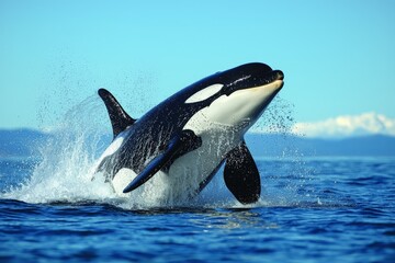 Fototapeta premium orca whale on surface ocean