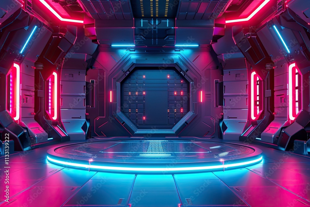 Poster ultra quality image of hightech product podium platform studio in spaceship