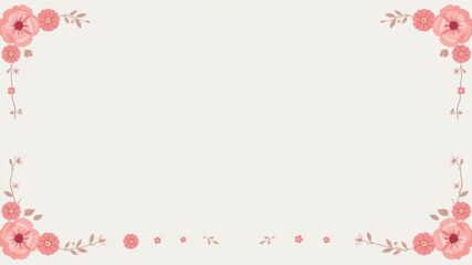 Minimalist wedding stationary background with empty space, thin floral border in various colors on plain backdrop, generative, AI, wedding