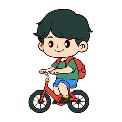 Young Boy Riding Red Bicycle