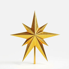 Obraz premium A golden star tree topper with shimmering details, isolated on a white background.