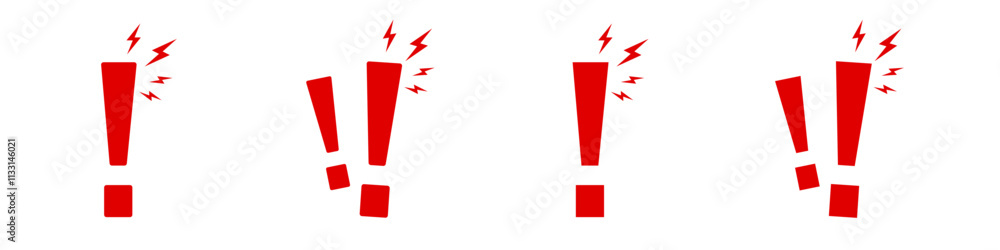 Aufkleber four red exclamation marks aligned in a row, each with a dynamic lightning bolt symbol.