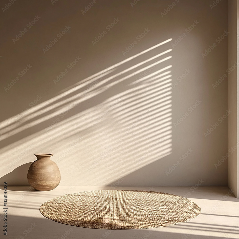 Poster beige background with light and shadow, empty space in the center of the picture, there is an ancien