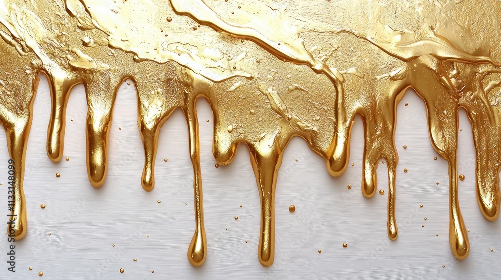 Poster gold paint strokes gold paint dripping down a textured surface, creating a dynamic and visually appe