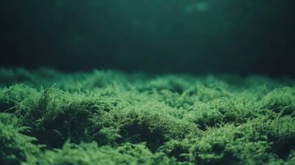 A plush carpet of rich, green moss sprawls across the forest floor, evoking primal earthiness and serene natural beauty.