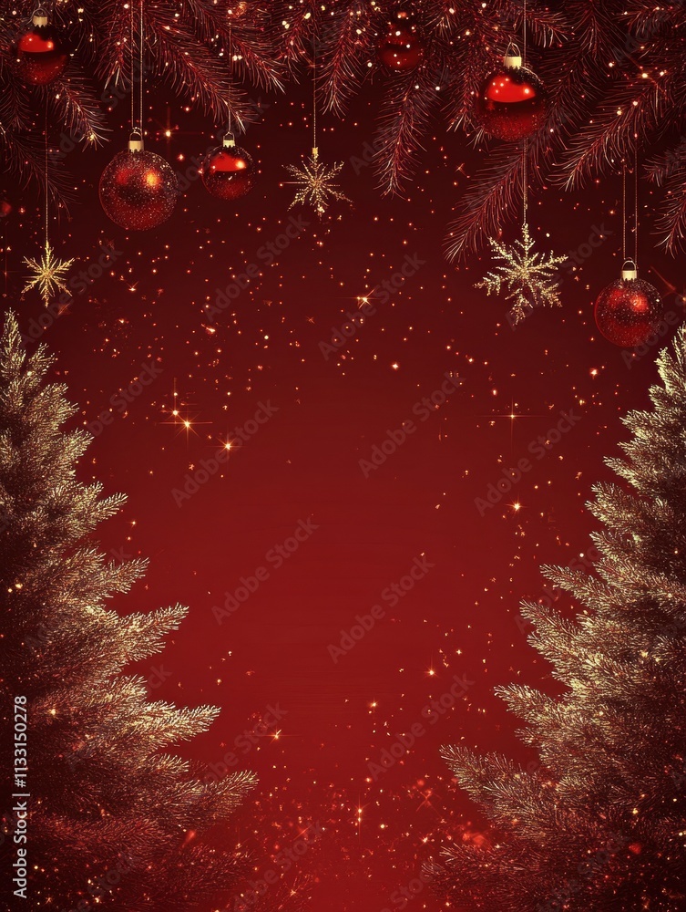 Poster a red background with two trees and a bunch of red