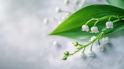 Obraz premium Delicate Lily of the Valley with Green Leaf Isolated on Soft Background