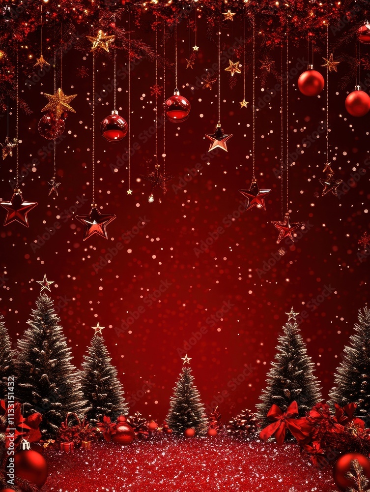 Poster a red background with three trees and a bunch of red