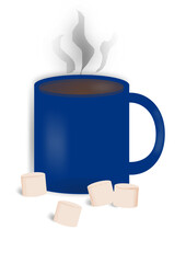Obraz premium warm hot chocolate mug with fluffy marshmallow