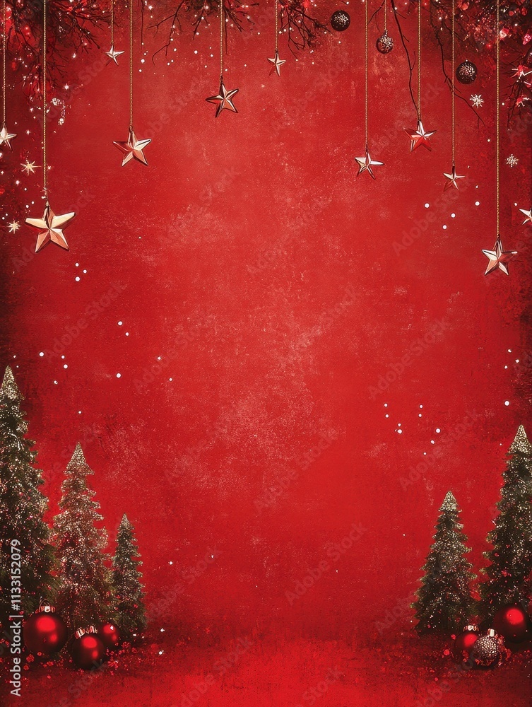 Aufkleber a red background with a tree and a star hanging from the ceiling