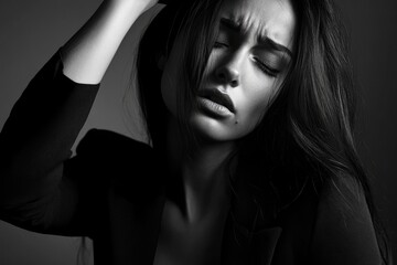 Fototapeta premium Overwhelmed Businesswoman: A Visual Representation of Stress and Strain in the Workplace