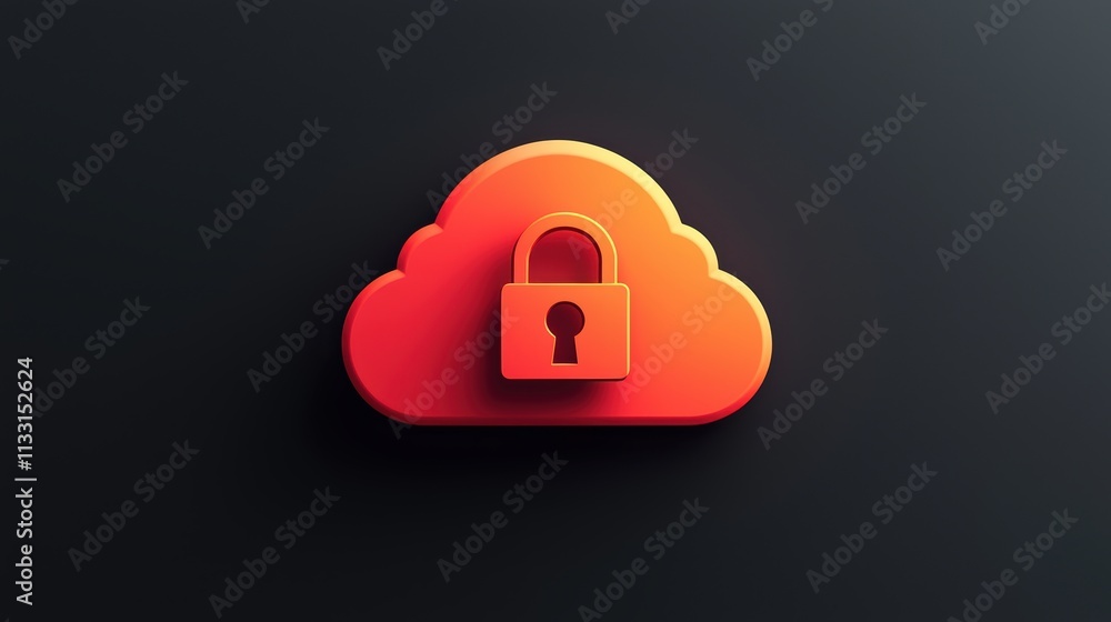Poster cybersecurity and cloud protection cloud icon with a padlock and shield, symbolizing secure cloud st