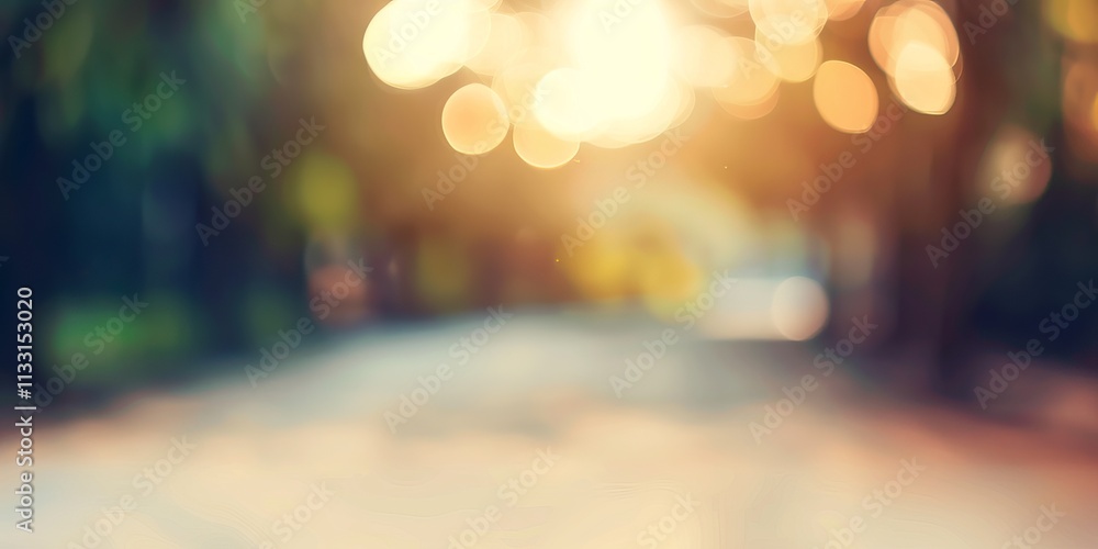 Poster softly blurred background with warm golden tones and hints of green, creating a dreamy atmosphere of