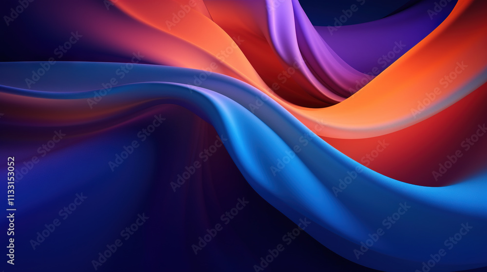 Poster vibrant abstract blue and purple waveform with fluid motion and colorful gradients