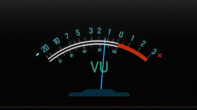 Front view VU (Volume Unit) or level meter. Sound mixer, recording studio, adjustment of frequencies, volume and other technical sound parameters.