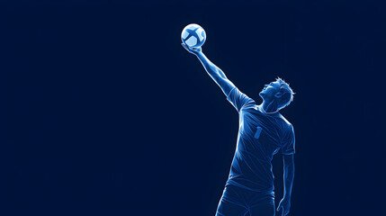 A basic vector of a volleyball player spiking the ball over the net, outlined with smooth curves. Minimalist volleyball spike design.