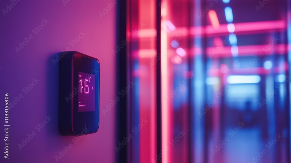 Poster smart thermostat adjusting temperature in modern office setting futuristic environment close-up