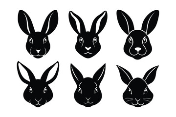 Fototapeta premium 6 different styles of rabbit head silhouette