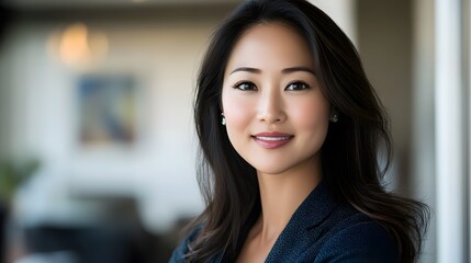 Fototapeta premium Portrait of a Smiling Asian Woman in Business Attire