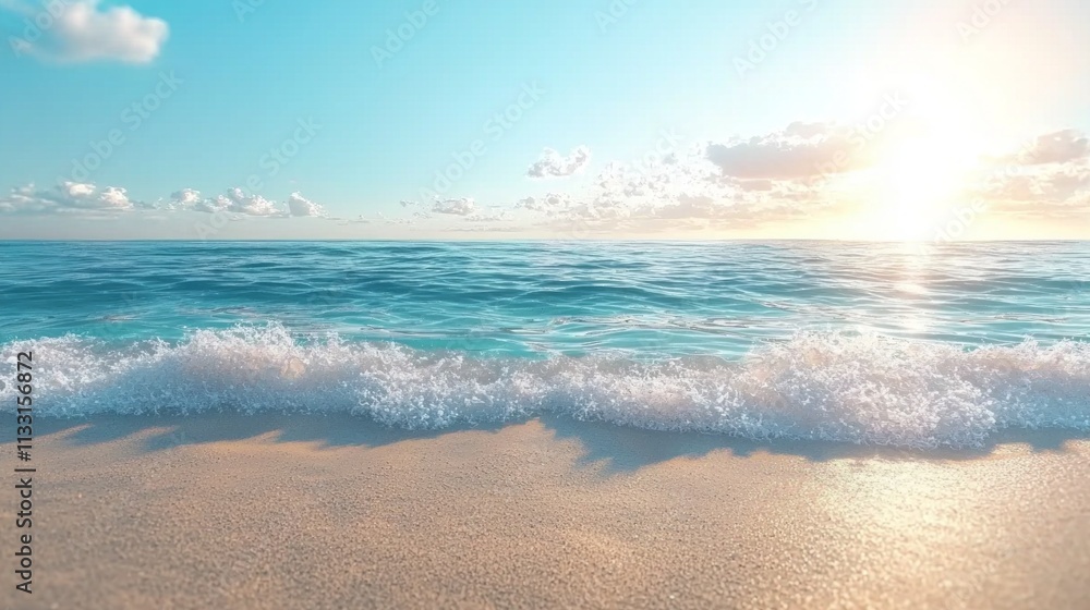 Poster the ocean is calm and the sun is setting, creating a beautiful