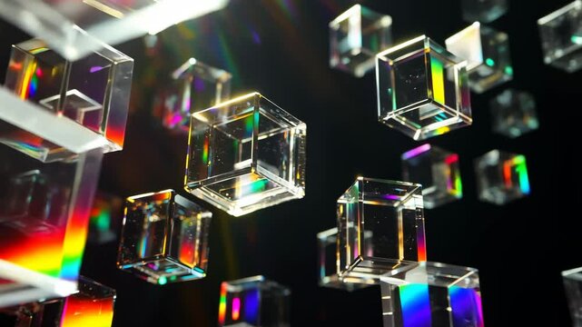 Abstract Glass Cubes in Colorful Motion and Symmetrical Design
