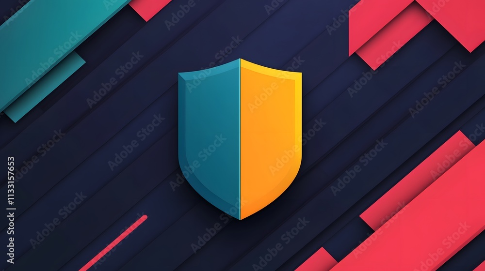 Poster a modern shield icon on a textured background with vibrant colors, symbolizing protection and securi