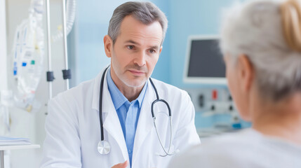 A person consulting a doctor, with the background depicting the atmosphere of a hospital.
