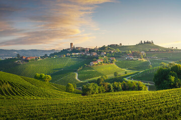 Barbaresco village and Langhe vineyards, Piedmont, Italy Europe.