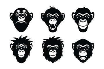 6 different styles of monkey head silhouette