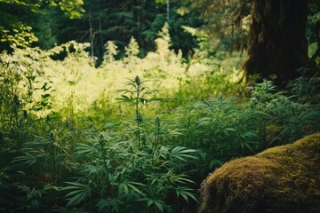 Bountiful Outdoor Cannabis Blooms Amidst Lush Greenery in a Sunlit Summer Field