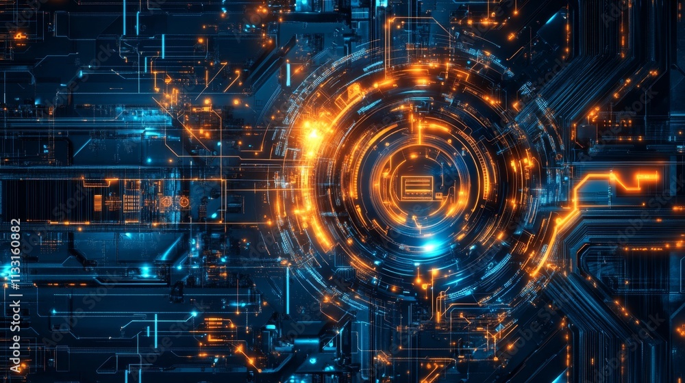Poster dynamic circuitry visualization digital realm abstract graphics futuristic environment high-tech vie