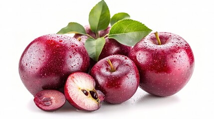 Fototapeta premium Fresh Red Apple Isolated on White Background with Water Drops