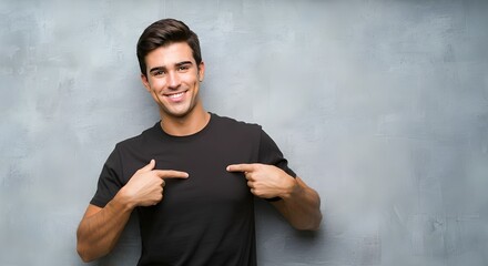 "Confident Smiling Man in Casual Black T-Shirt: Relaxed Portrait with Positive Vibes and Modern Style"
