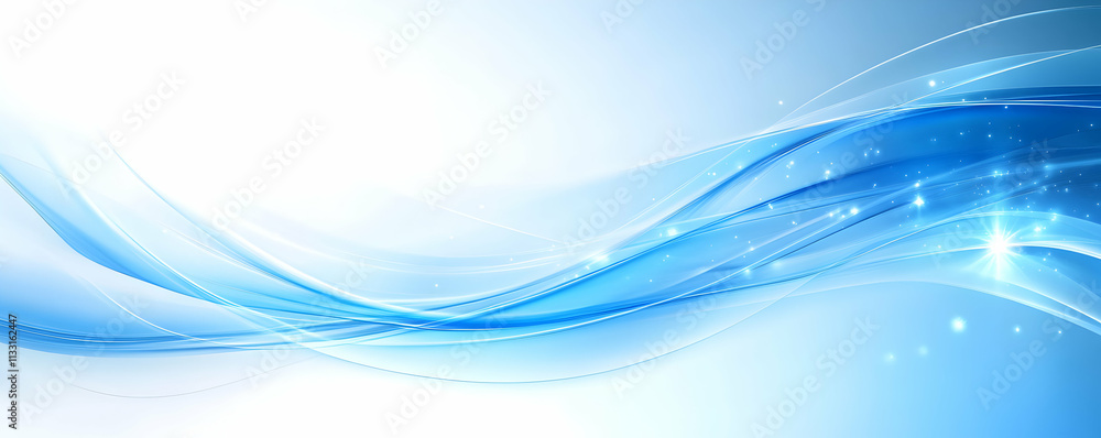 Poster abstract blue wave background, serene flowing lines with sparkling lights, creating a peaceful and c