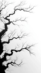 Obraz premium A minimalist black tree silhouette with intricate branches against a white background.