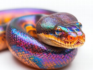 Obraz premium Captivating rainbow boa constrictor tropical rainforest wildlife photography vibrant habitat close-up iridescent scales showcase