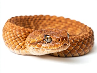 Obraz premium Rattlesnake coiled to strike desert environment wildlife photography natural habitat close-up view brown scaled predator